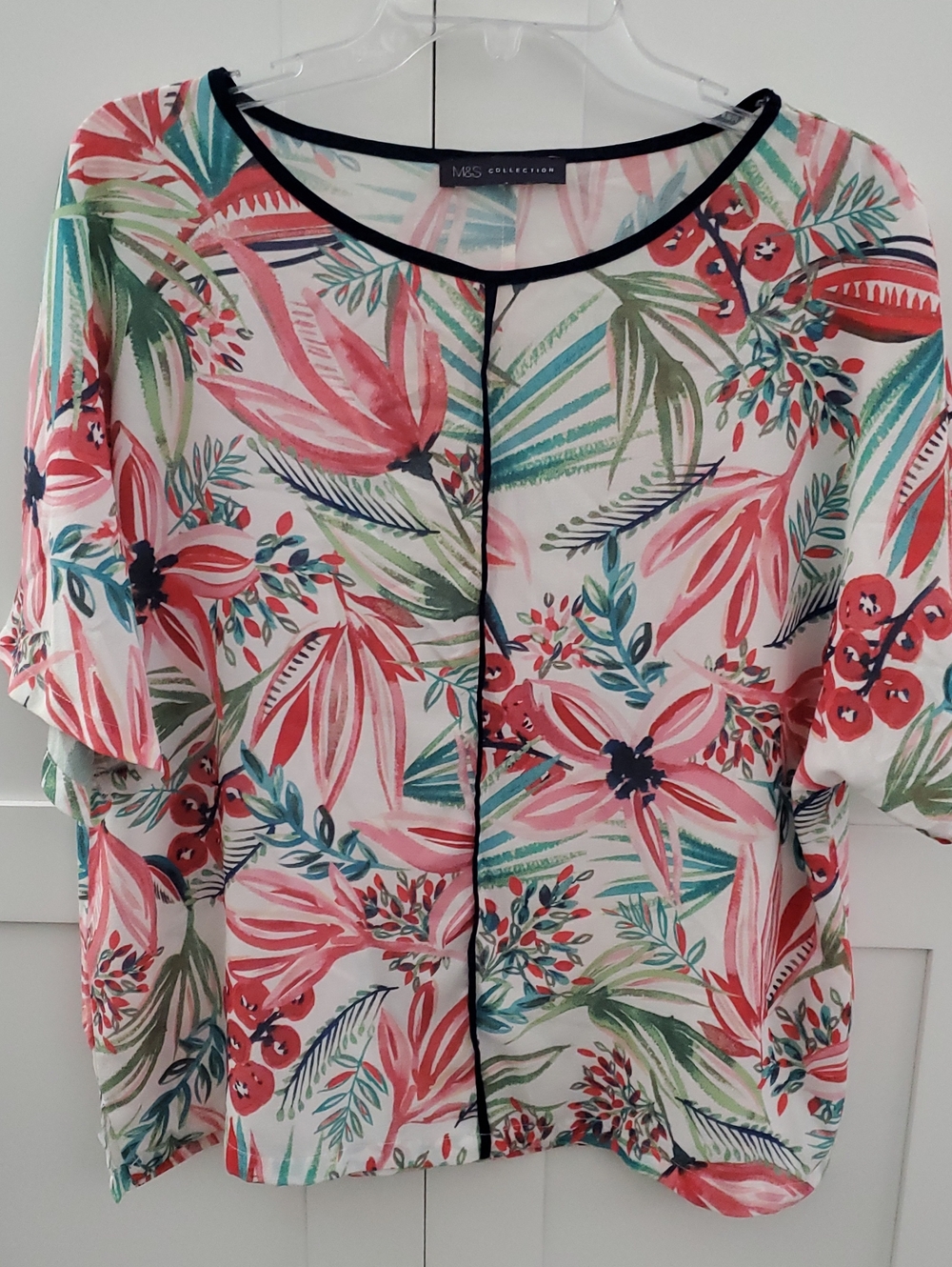 Coral & Green Floral Short Sleeve Blouse